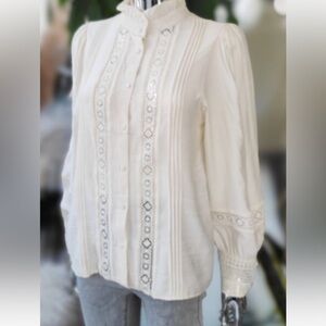 Chic Cream Embroidered Women's Blouse